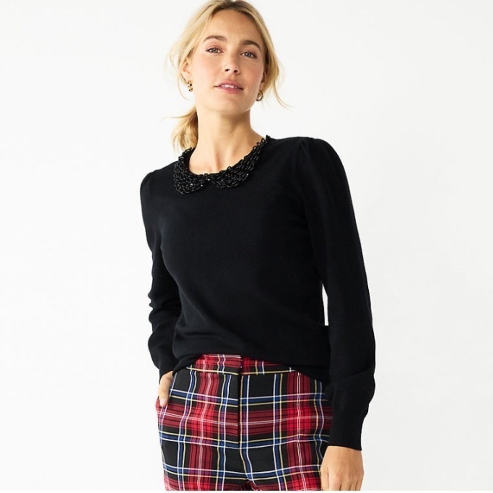 Draper James RSVP New Size L Black Removable Beaded Collar Long Sleeves Sweater‎